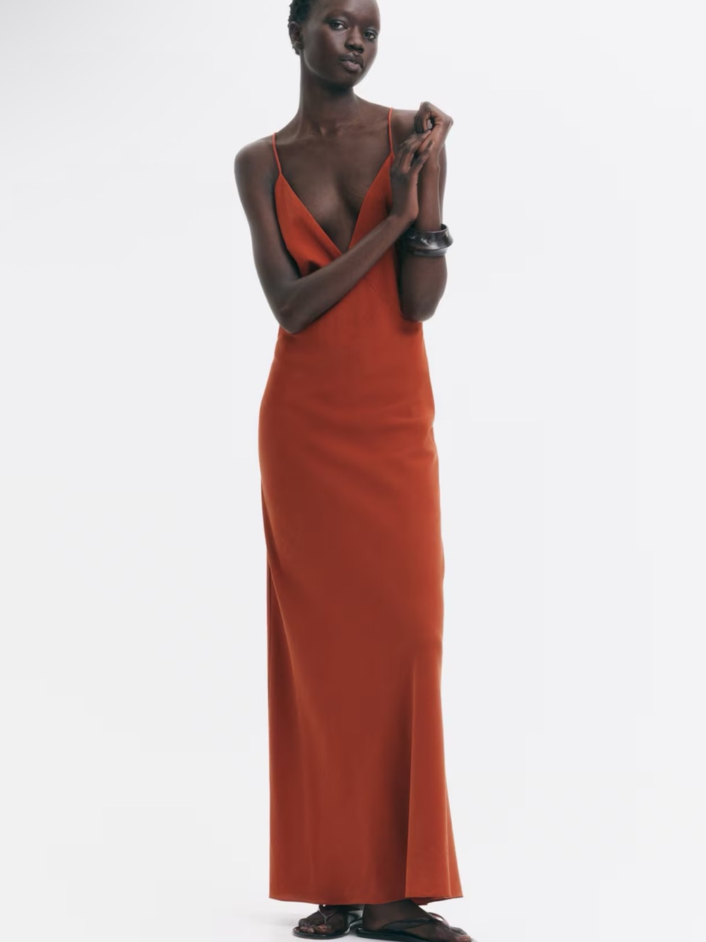 H&M EDITION NWT DARK ORANGE BEAD-DETAIL CRÊPE DRESS SIZE SMALL - Picture 4 of 9